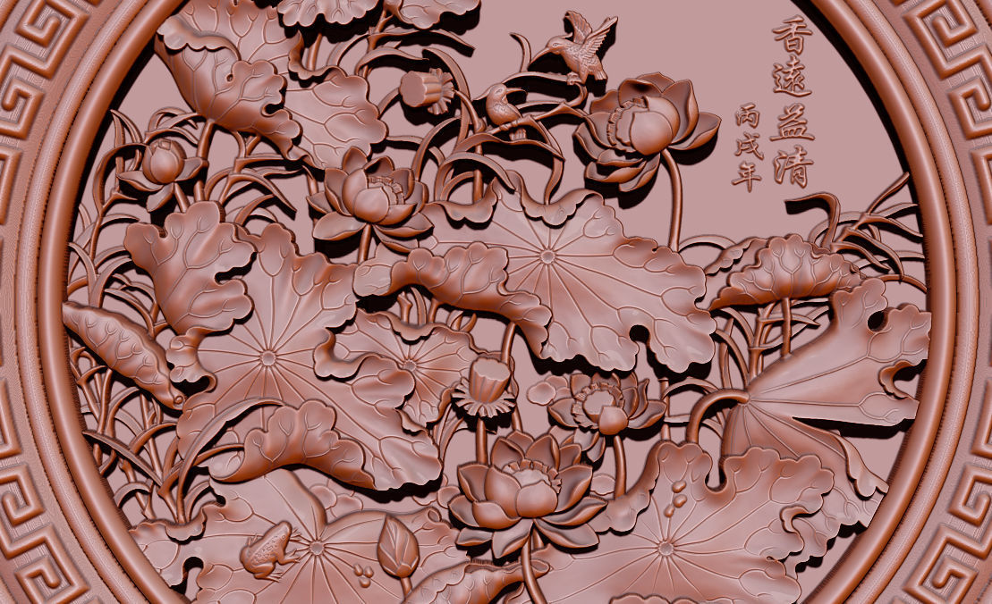 3D STL Models CNC Router - carved Mural Lotus 3D print model_7