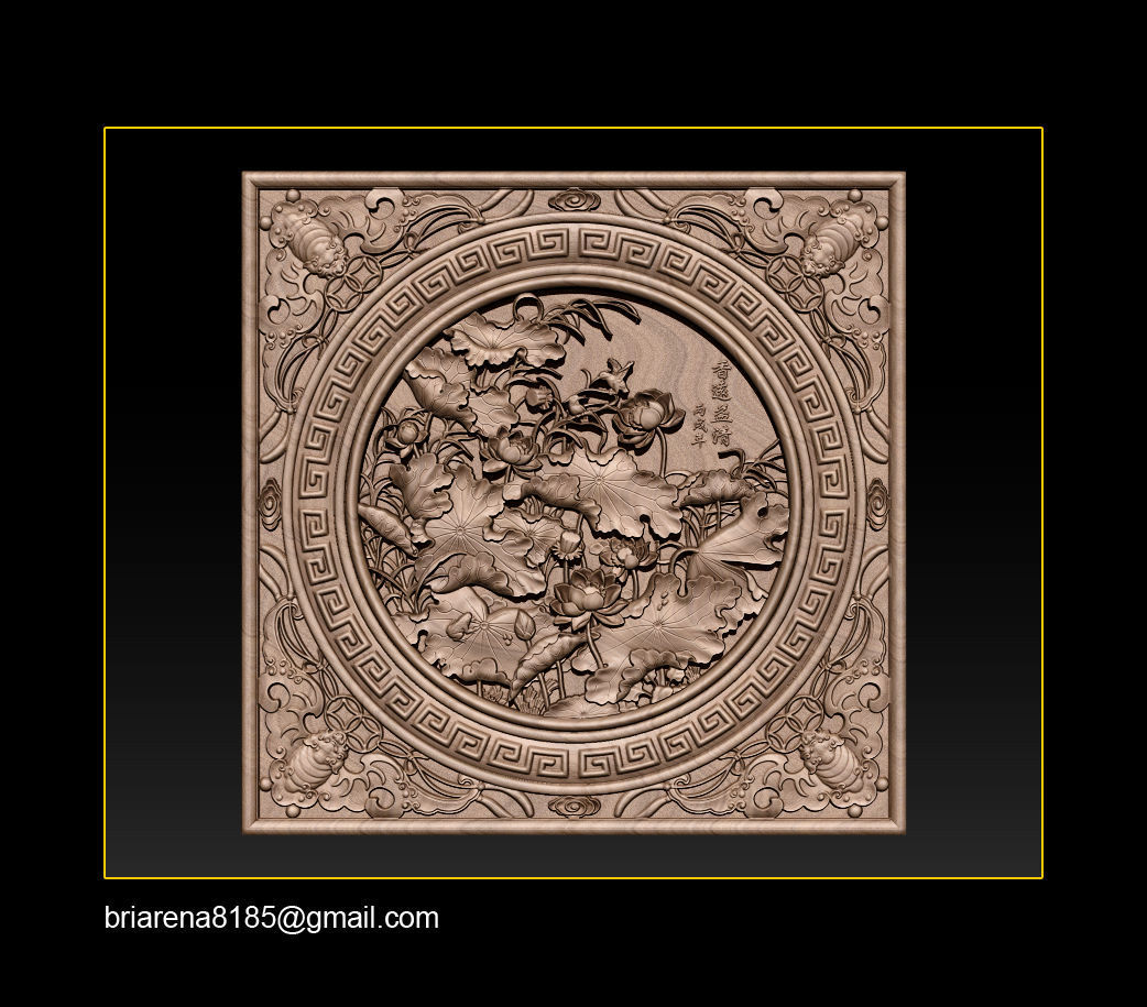 3D STL Models CNC Router - carved Mural Lotus 3D print model_4