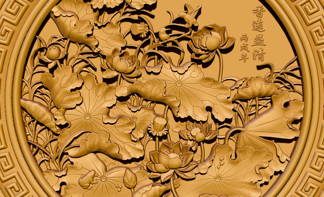 3D STL Models CNC Router - carved Mural Lotus 3D print model_8