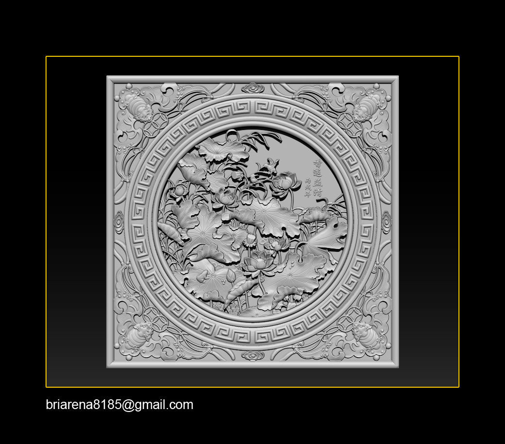 3D STL Models CNC Router - carved Mural Lotus 3D print model_6