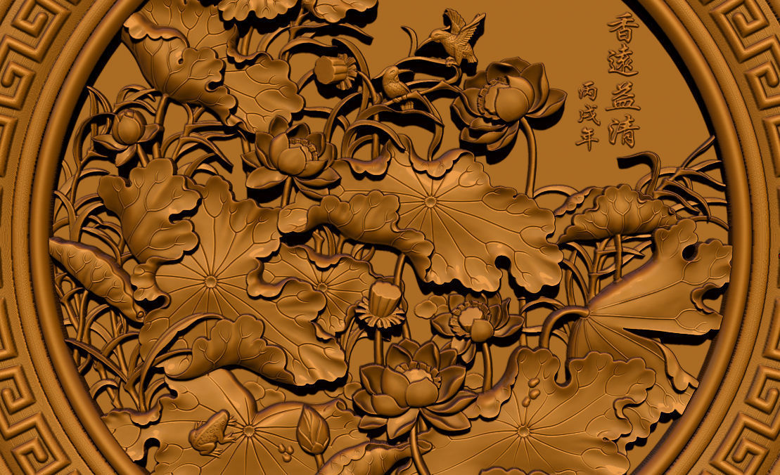 3D STL Models CNC Router - carved Mural Lotus 3D print model_10