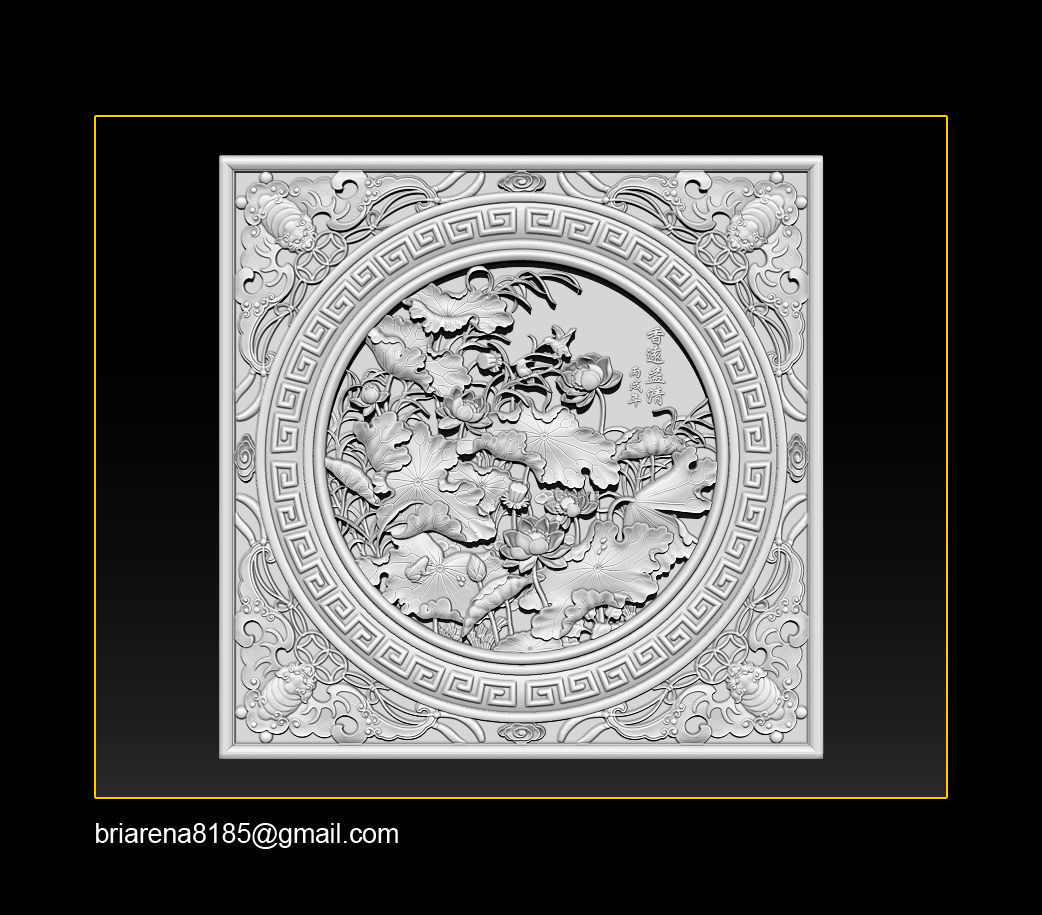 3D STL Models CNC Router - carved Mural Lotus 3D print model_3
