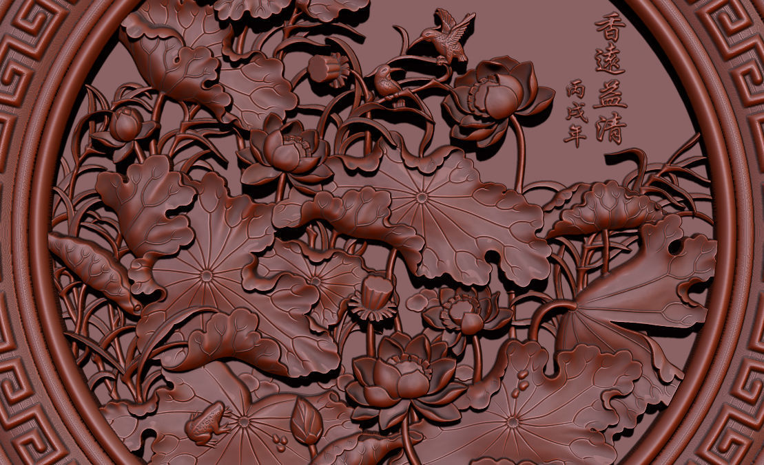 3D STL Models CNC Router - carved Mural Lotus 3D print model_9