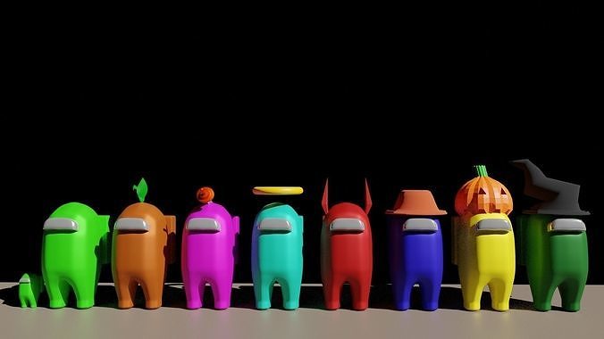 Among Us 3d models fully Rigged with Hats 3D model