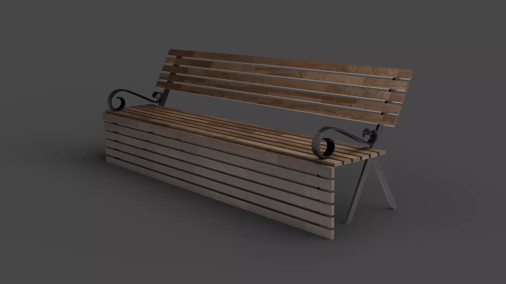 Oak Bench Low-poly 3D model_0