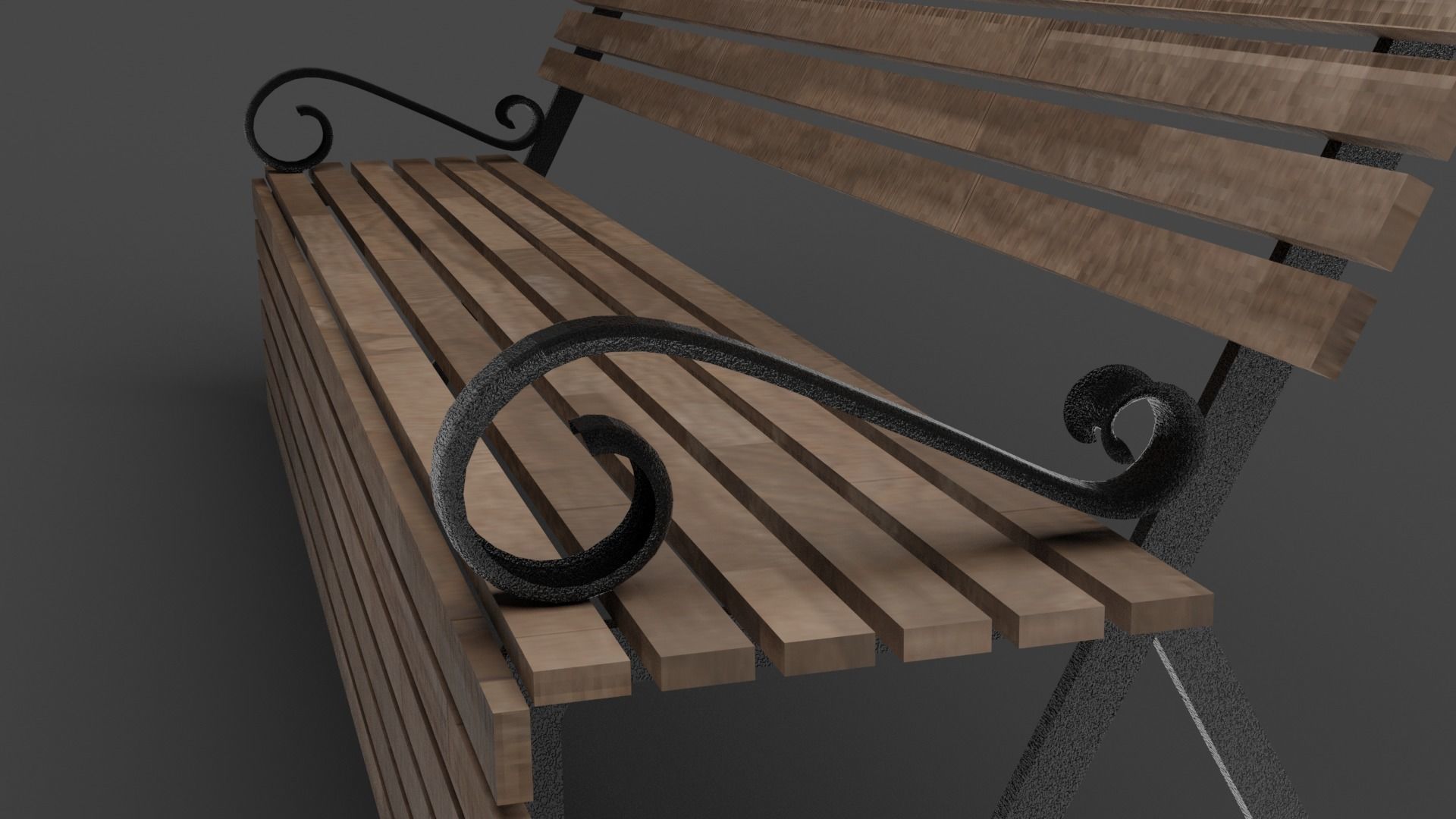 Oak Bench Low-poly 3D model_2