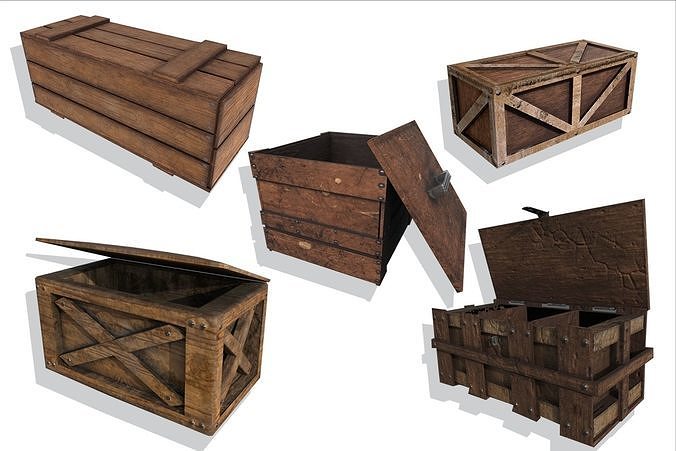 Wooden Crate Boxes Pack Low-poly 3D model