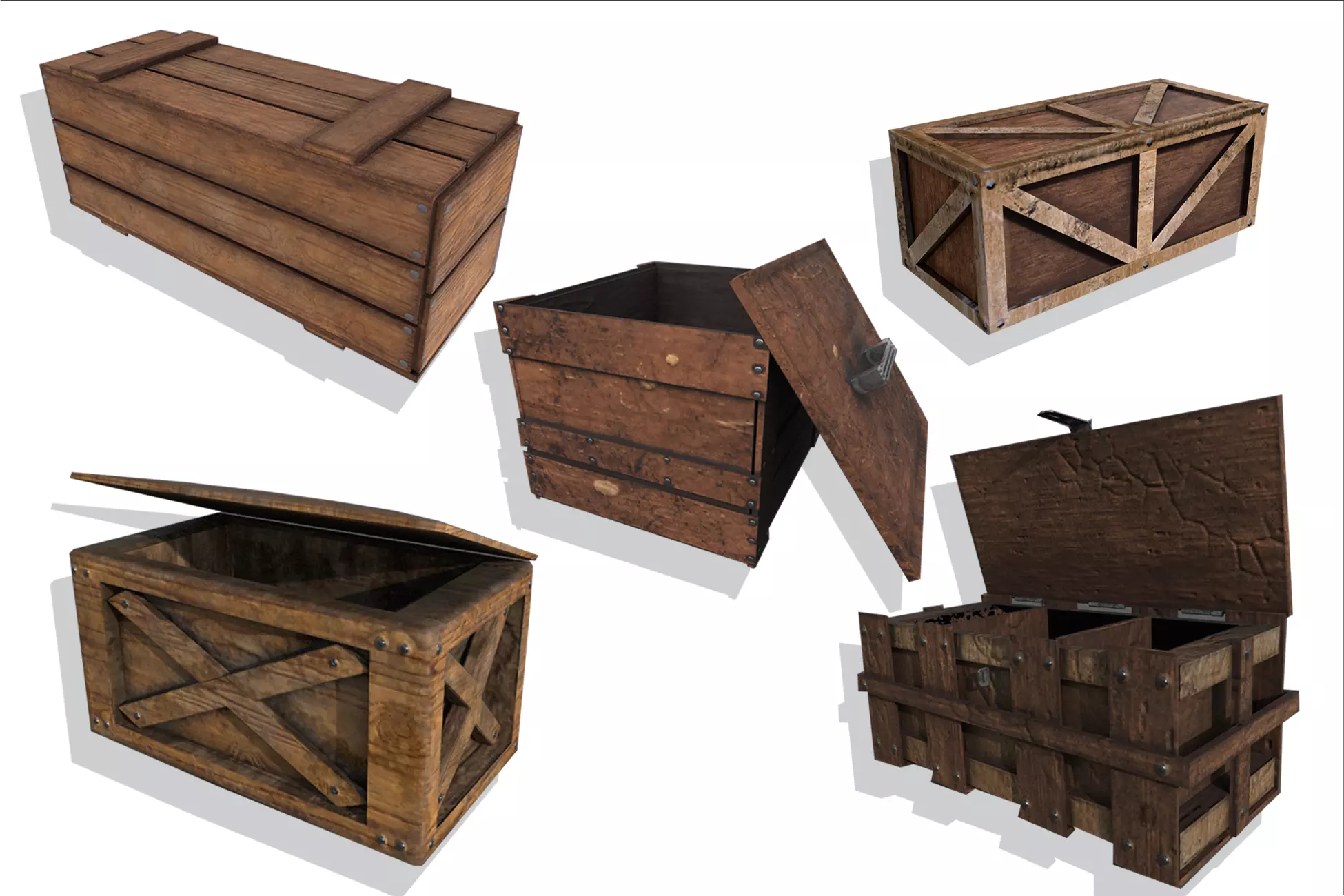 Wooden Crate Boxes Pack Low-poly 3D model_0