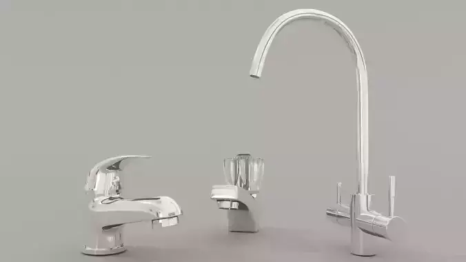 Taps set kitchen faucet 3D model
