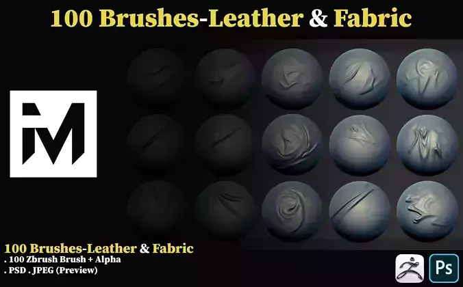 100 Brushes Zbrush Leather  Fabric