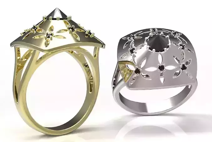 Ring gold with stars and diamonds