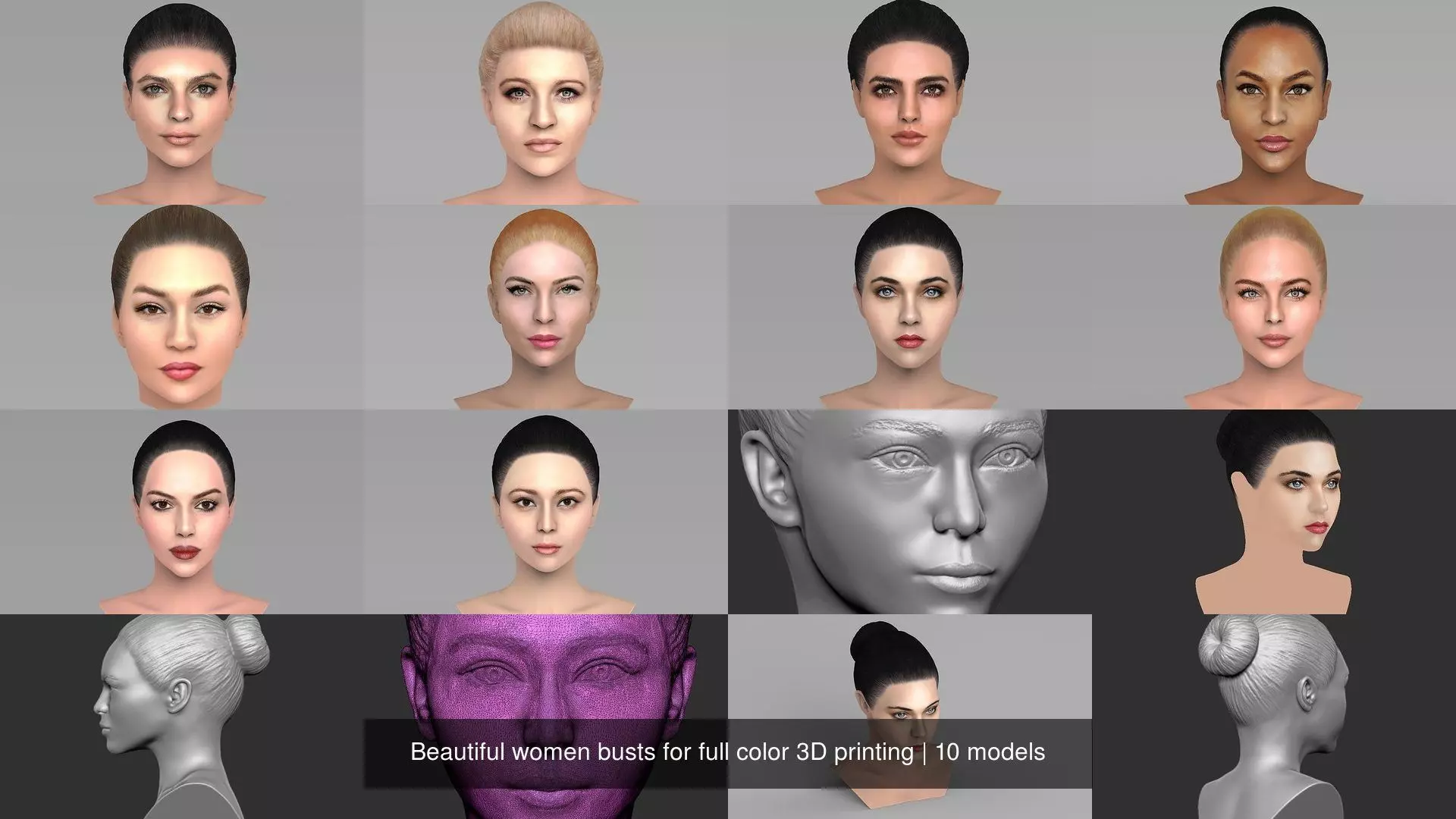 Beautiful women busts for full color 3D printing 3D Model Collection_0