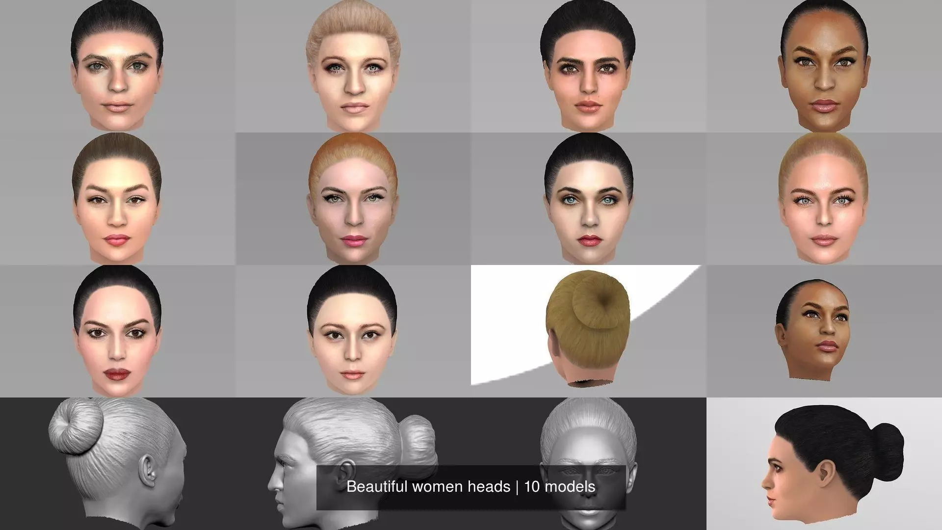 Beautiful women heads 3D Model Collection_0