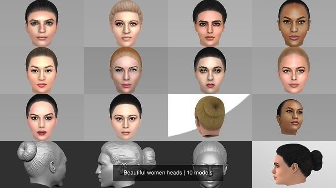 Beautiful women heads 3D Model Collection