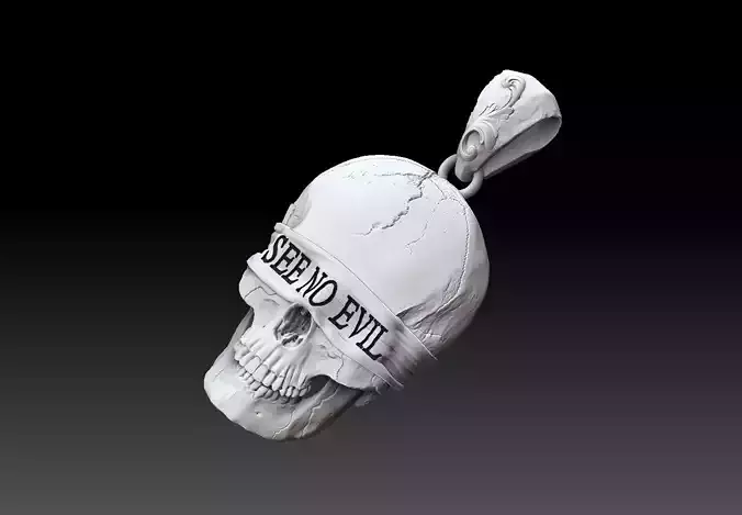 Skull SEE NO EVIL pendant   Relief  cnc MODEL  3D print model