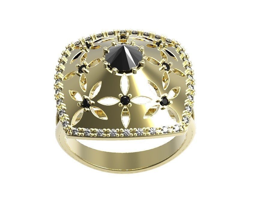Ring gold with diamonds 3D print model_2