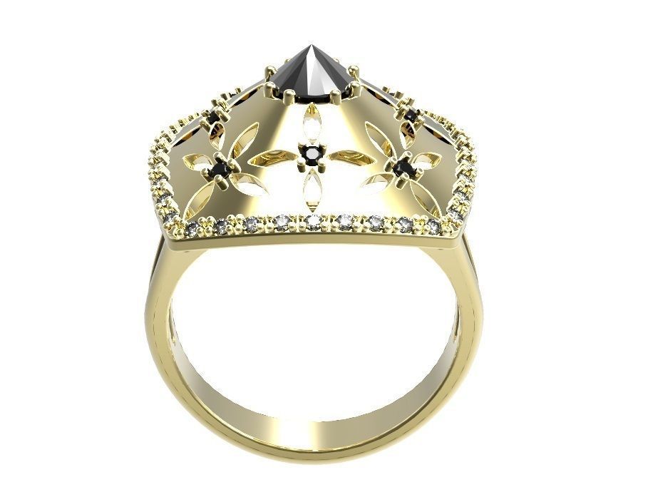 Ring gold with diamonds 3D print model_3