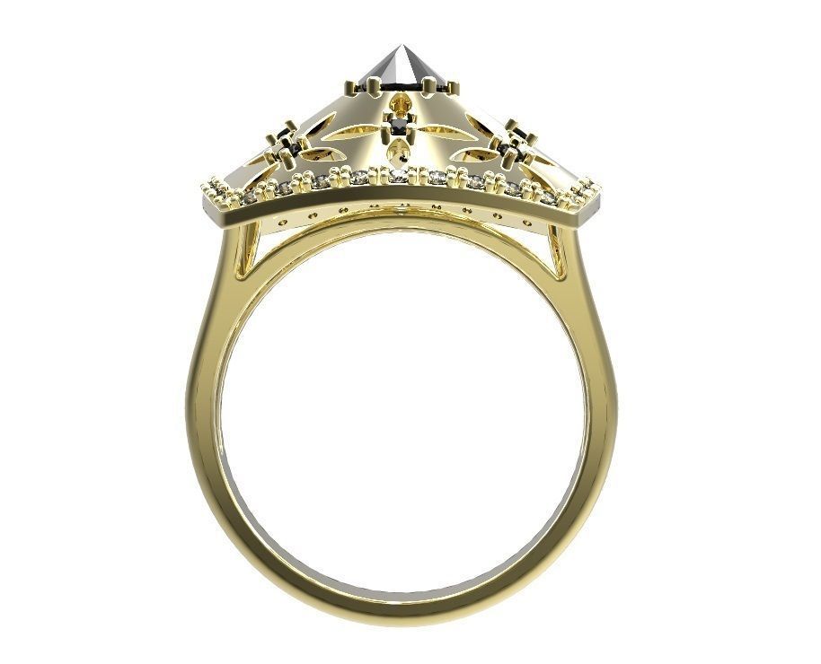 Ring gold with diamonds 3D print model_4