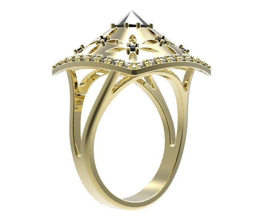 Ring gold with diamonds 3D print model_6
