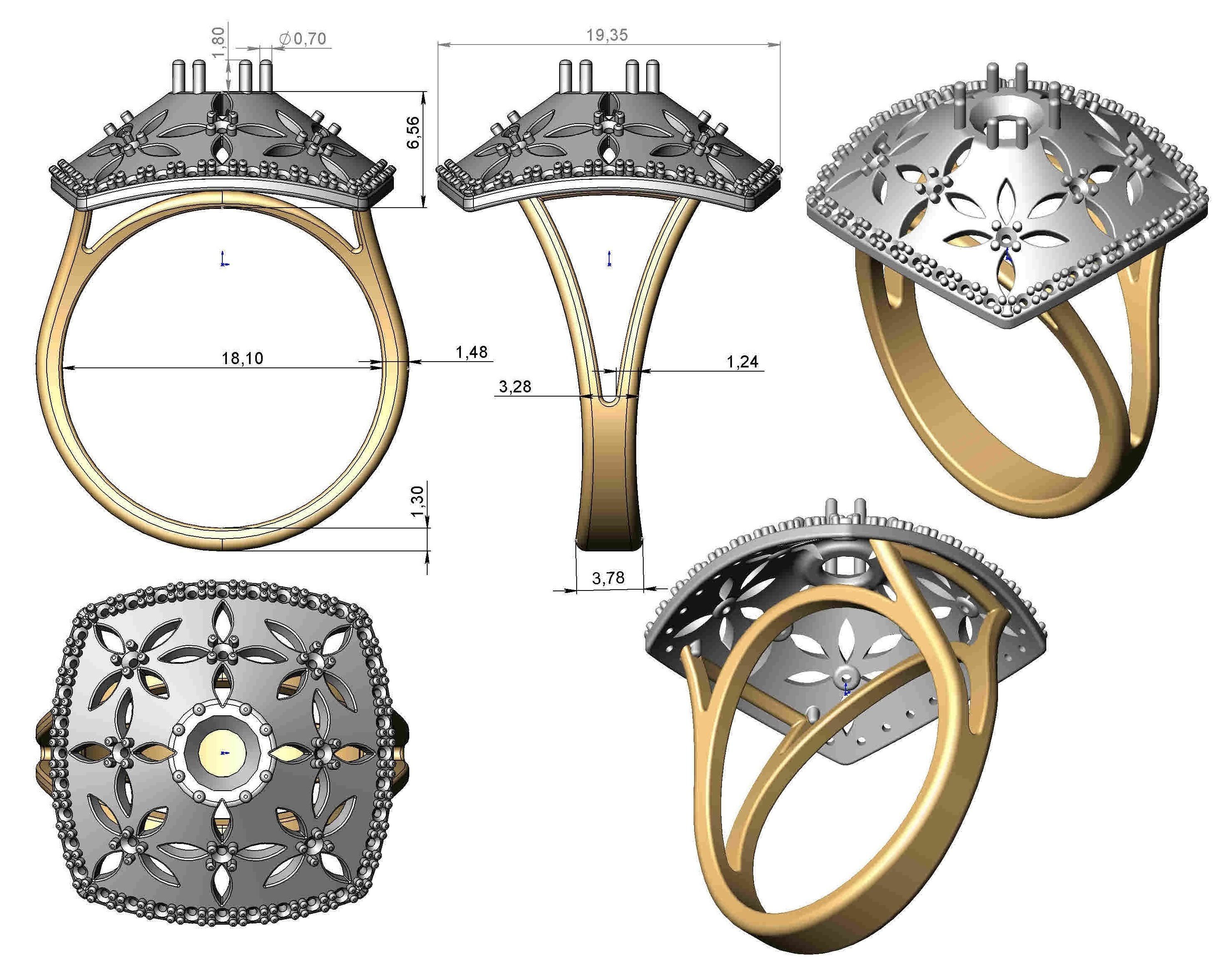 Ring gold with diamonds 3D print model_10