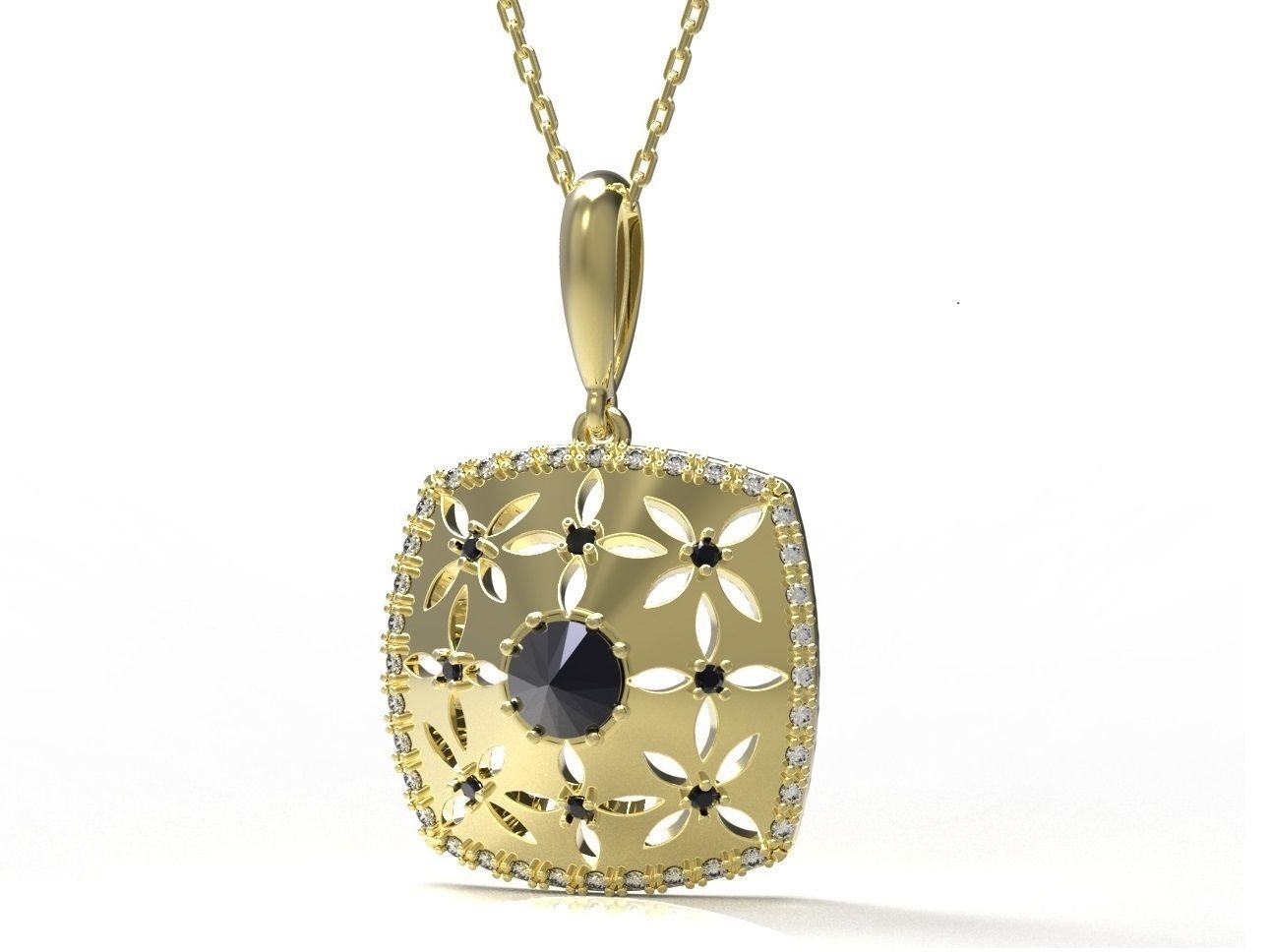 Pendant with diamonds and sapphires 3D print model_1