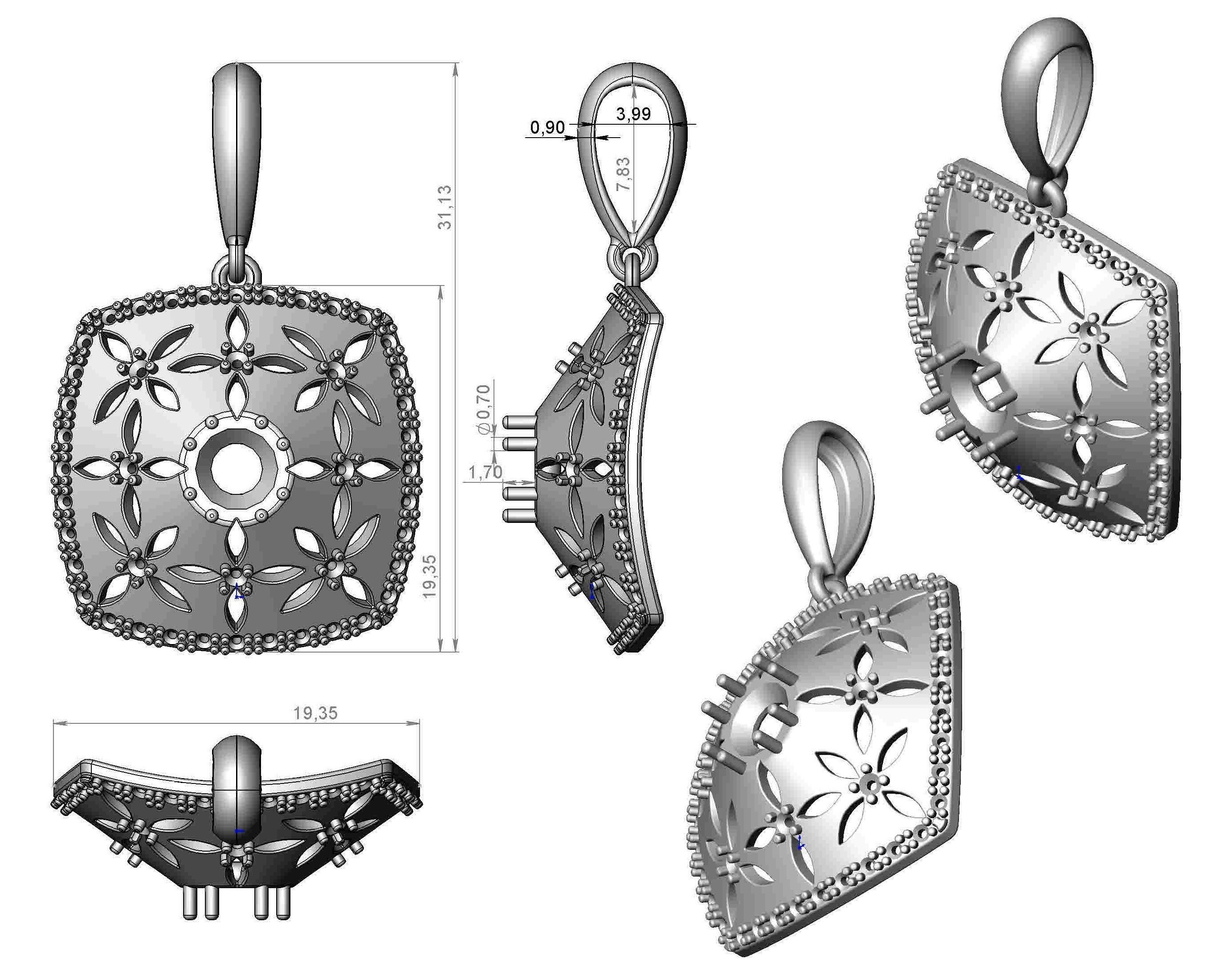 Pendant with diamonds and sapphires 3D print model_9