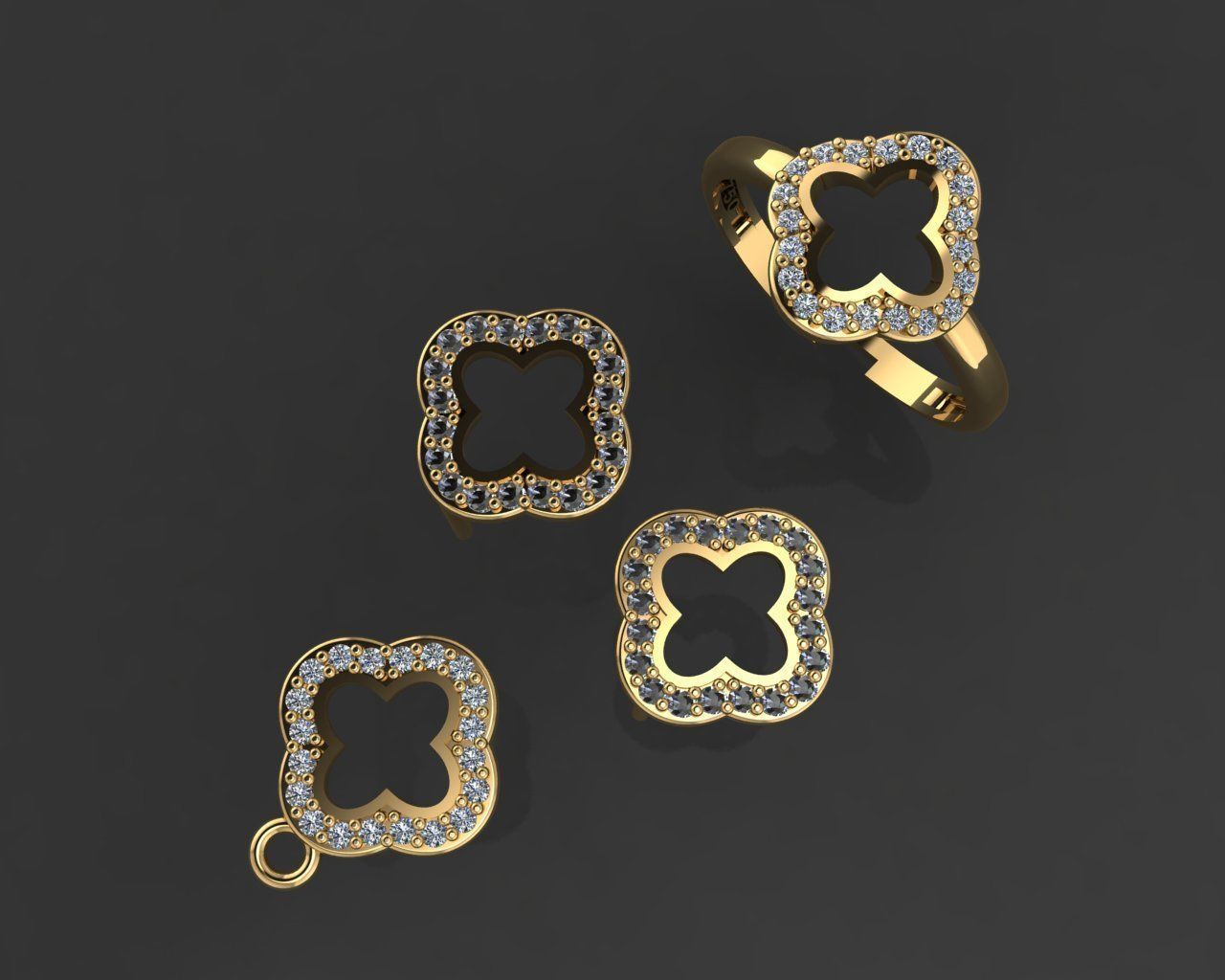 GC GOLD M0079- Diamond gold set 3D print model_4