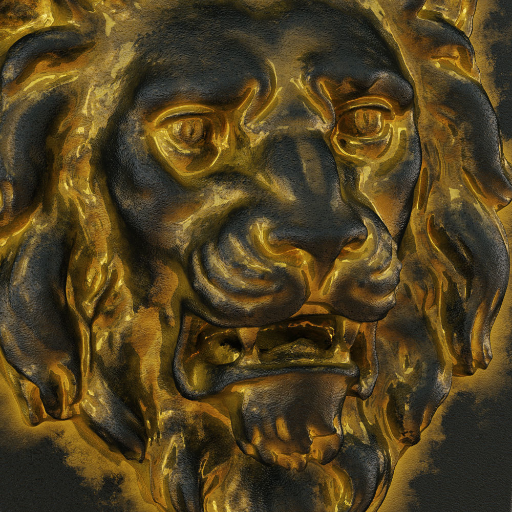 Lion Head Bas-relief 3D model_5