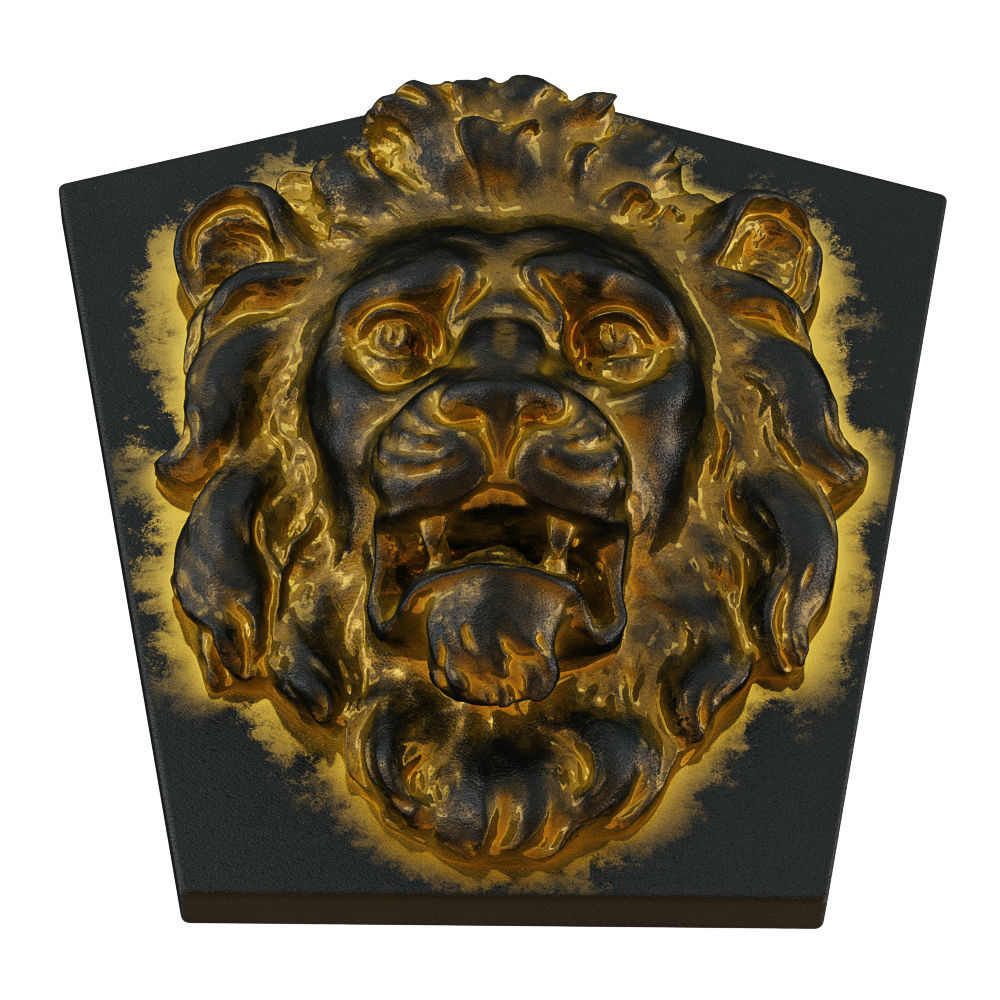 Lion Head Bas-relief 3D model_3