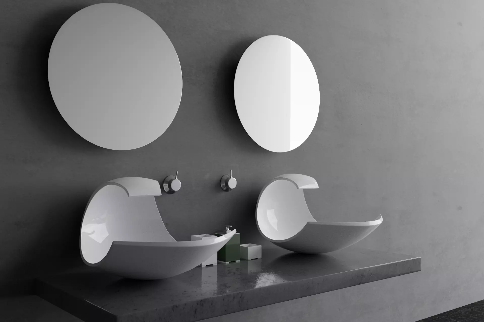 Washbasin 3d PBR model two bathroom sinks with mirrors on wall 3D model