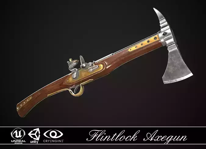 Flintlock Axegun 01 Classic Low-poly 3D model