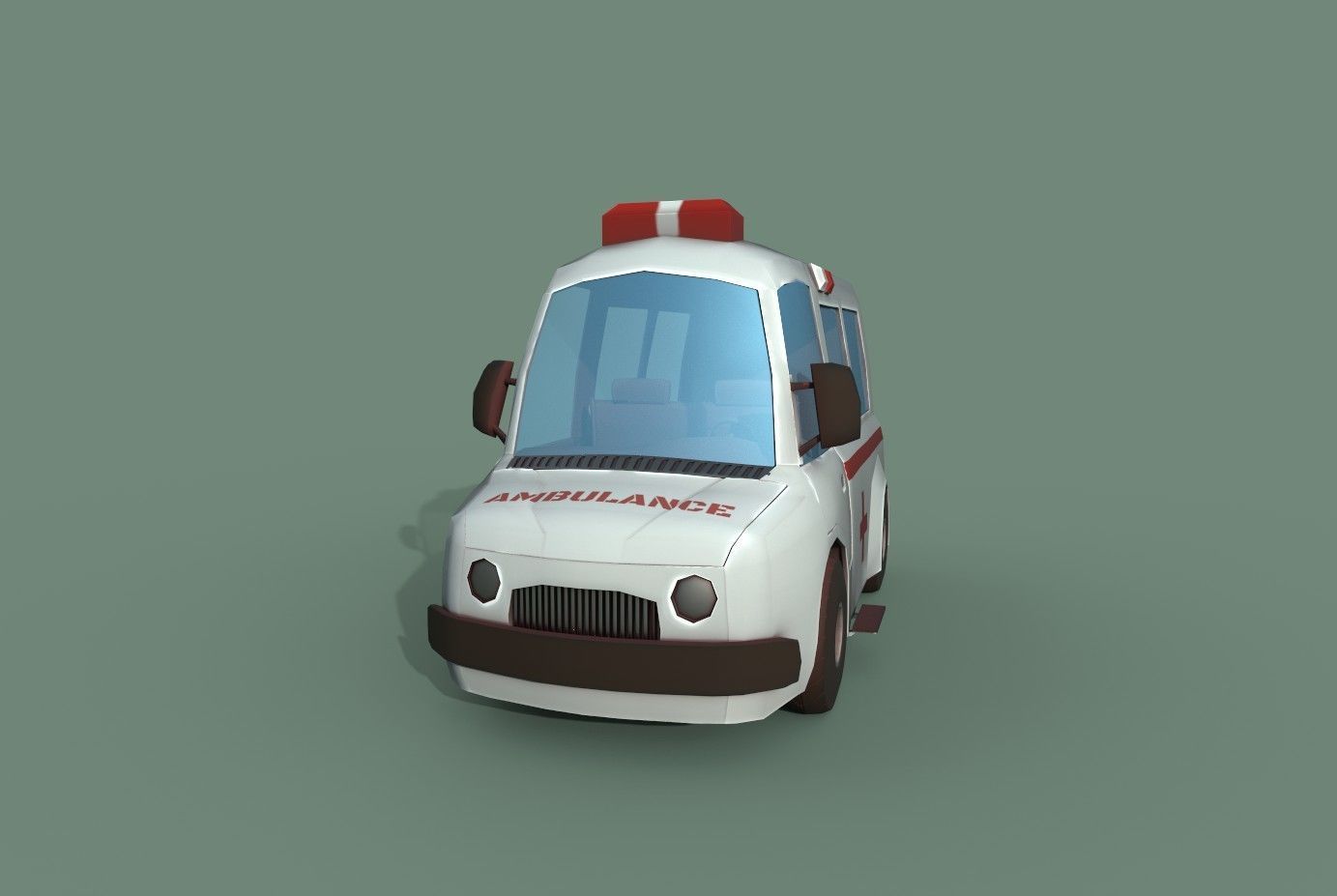 Ambulance cartoon Low-poly 3D model_1