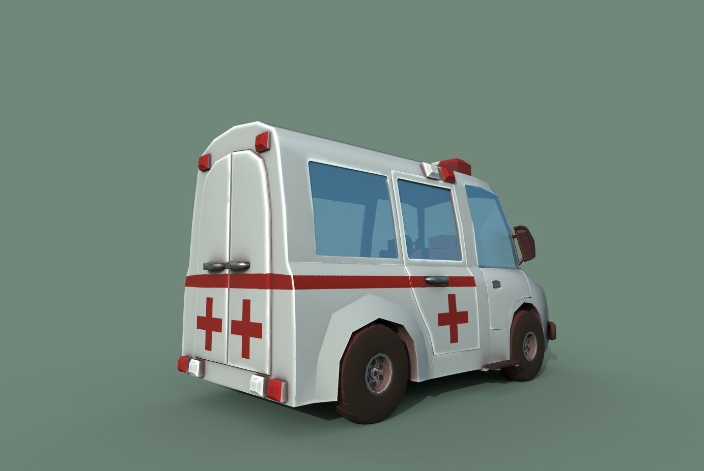 Ambulance cartoon Low-poly 3D model_9