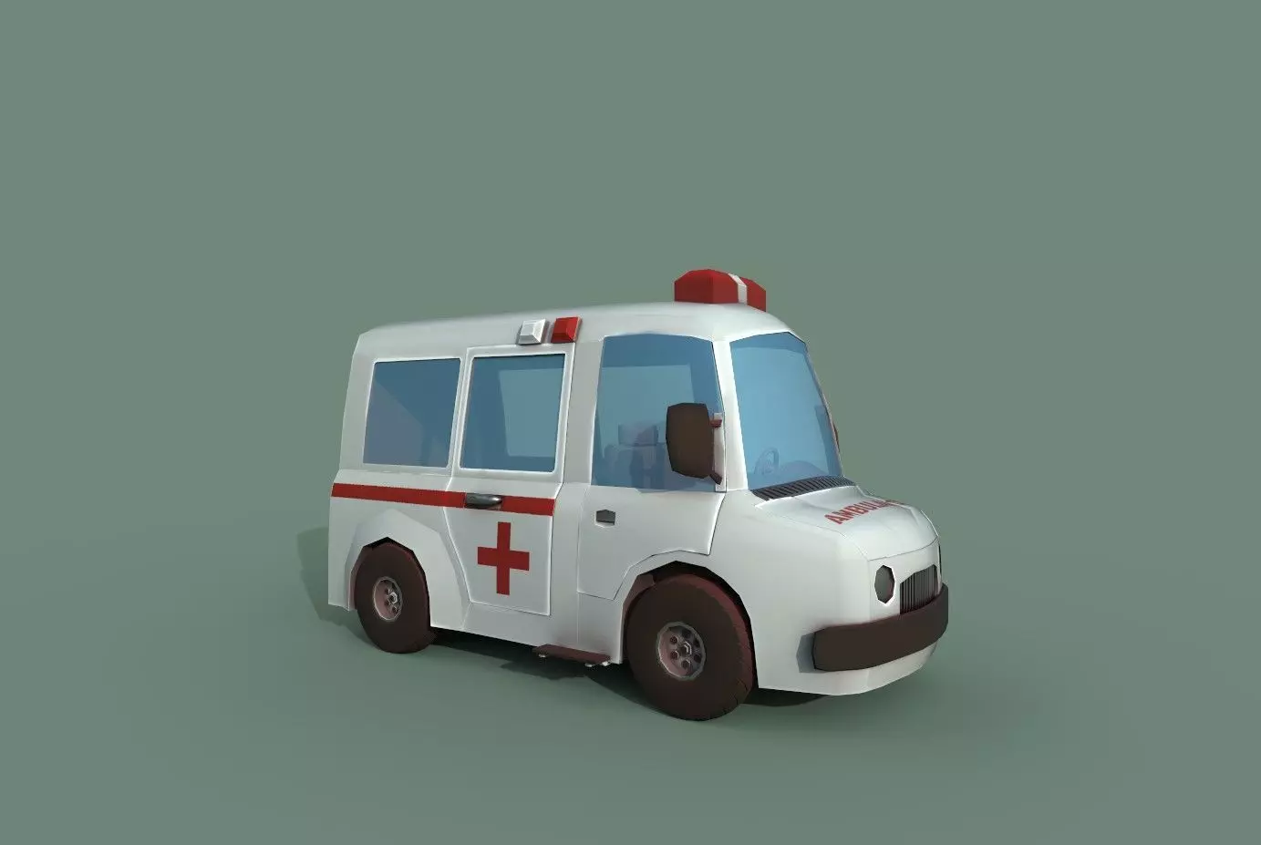 Ambulance cartoon Low-poly 3D model_0