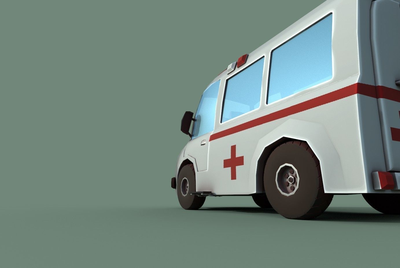 Ambulance cartoon Low-poly 3D model_3