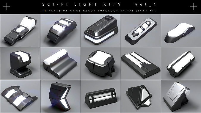 Sci-fi Lights kit -Game ready topology  3D model