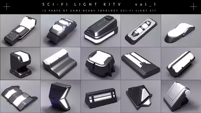 Sci-fi Lights kit -Game ready topology  3D model