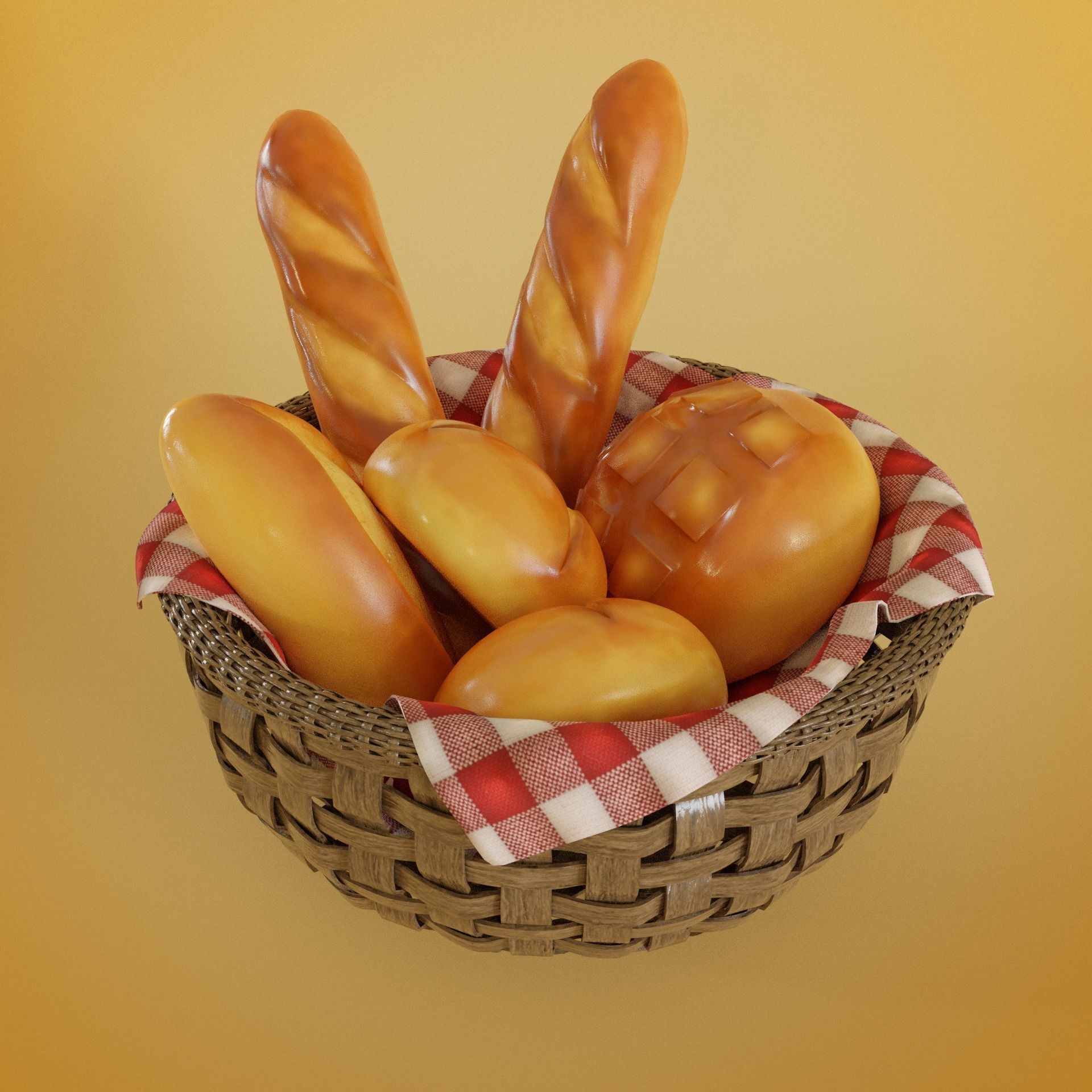 Small baguette bread cartoon 3D model_1