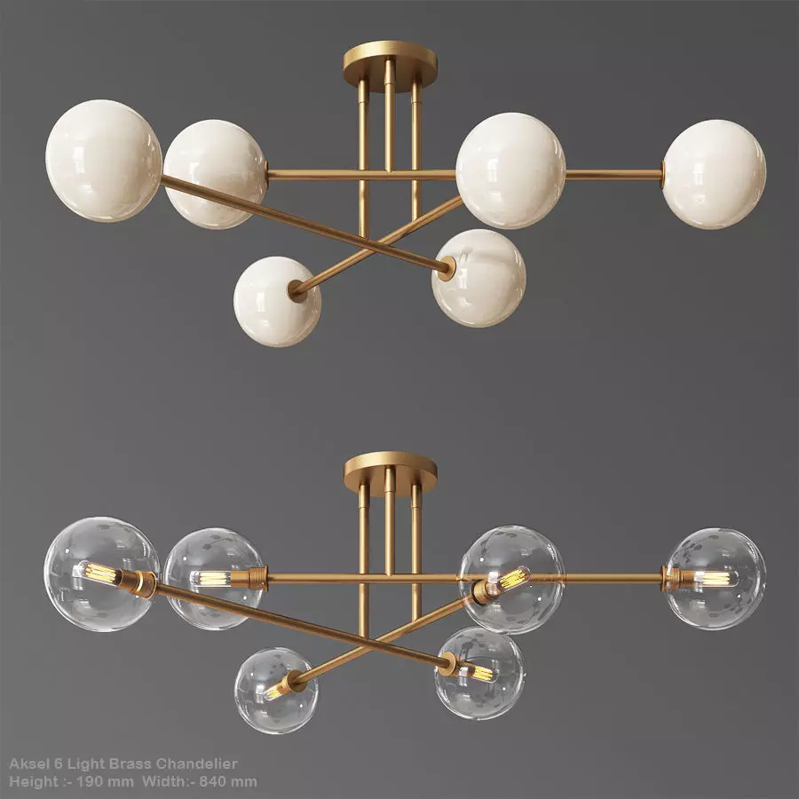 Aksel 6 Light Brass Chandelier 3D model