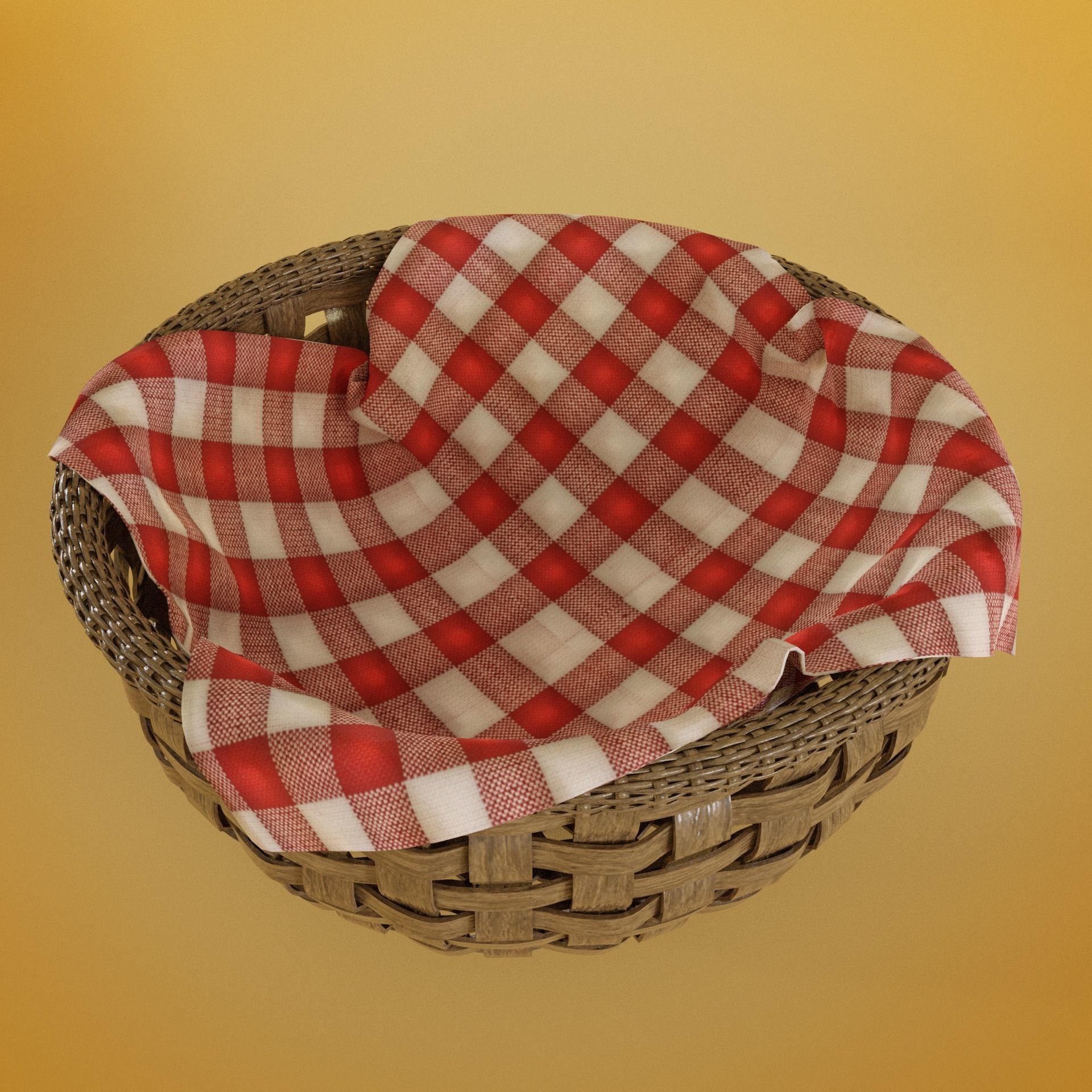 Bread basket wicker cartoon style 3D model_7