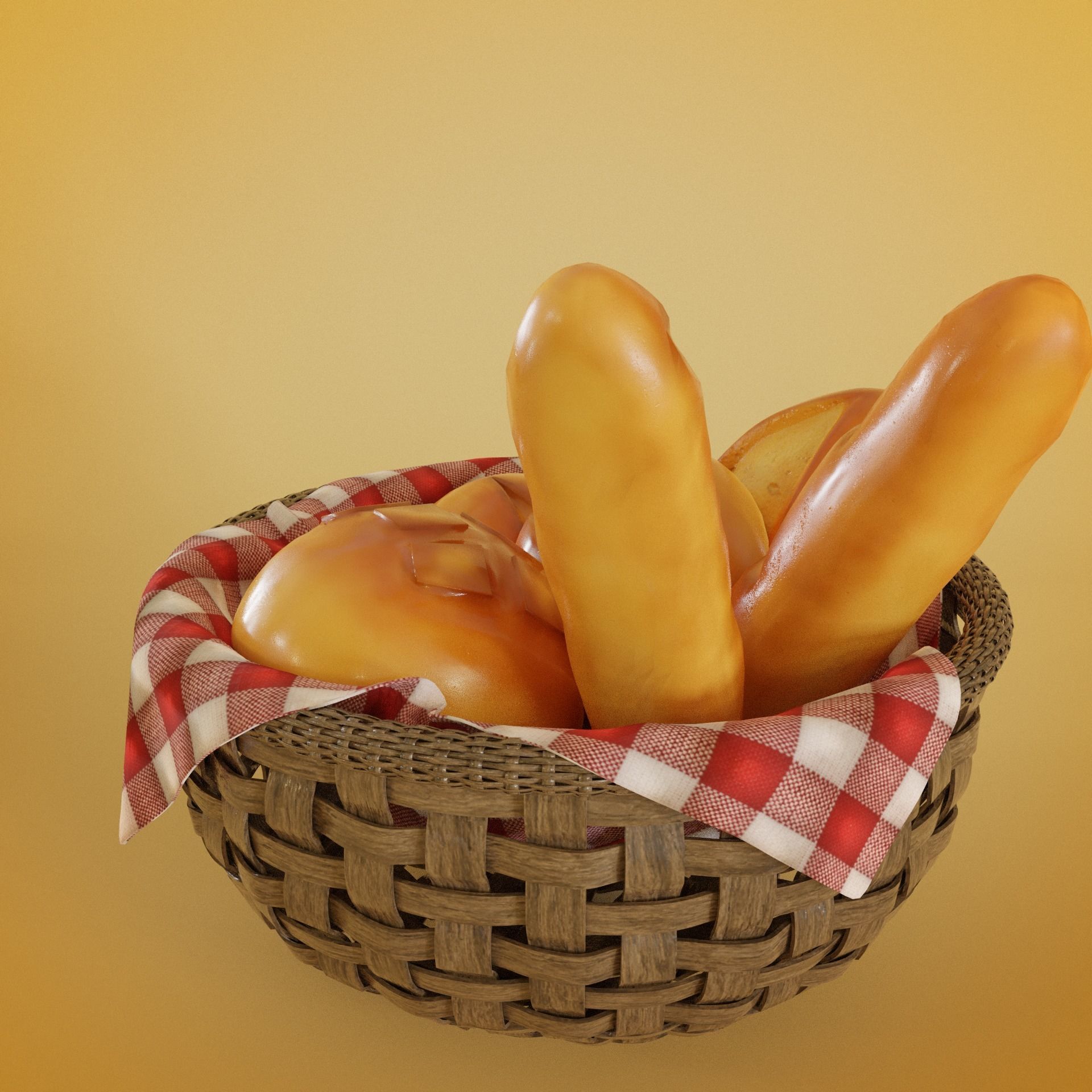 Bread basket wicker cartoon style 3D model_4