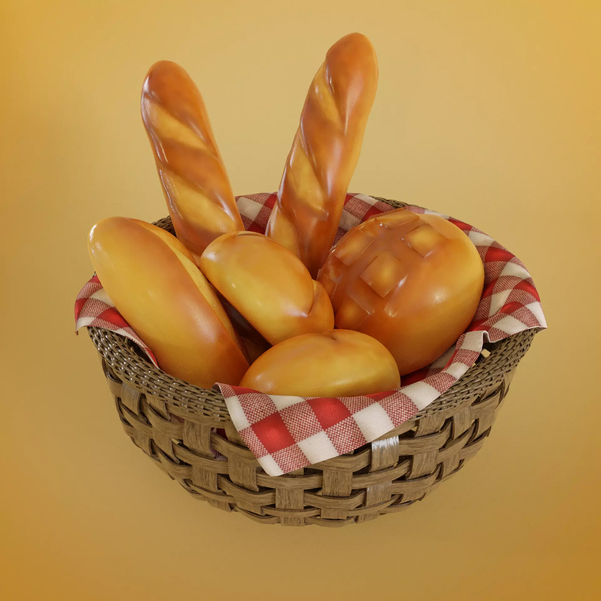 Bread basket wicker cartoon style 3D model_0