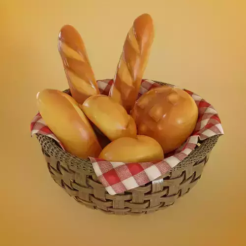 Bread basket wicker cartoon style 3D model
