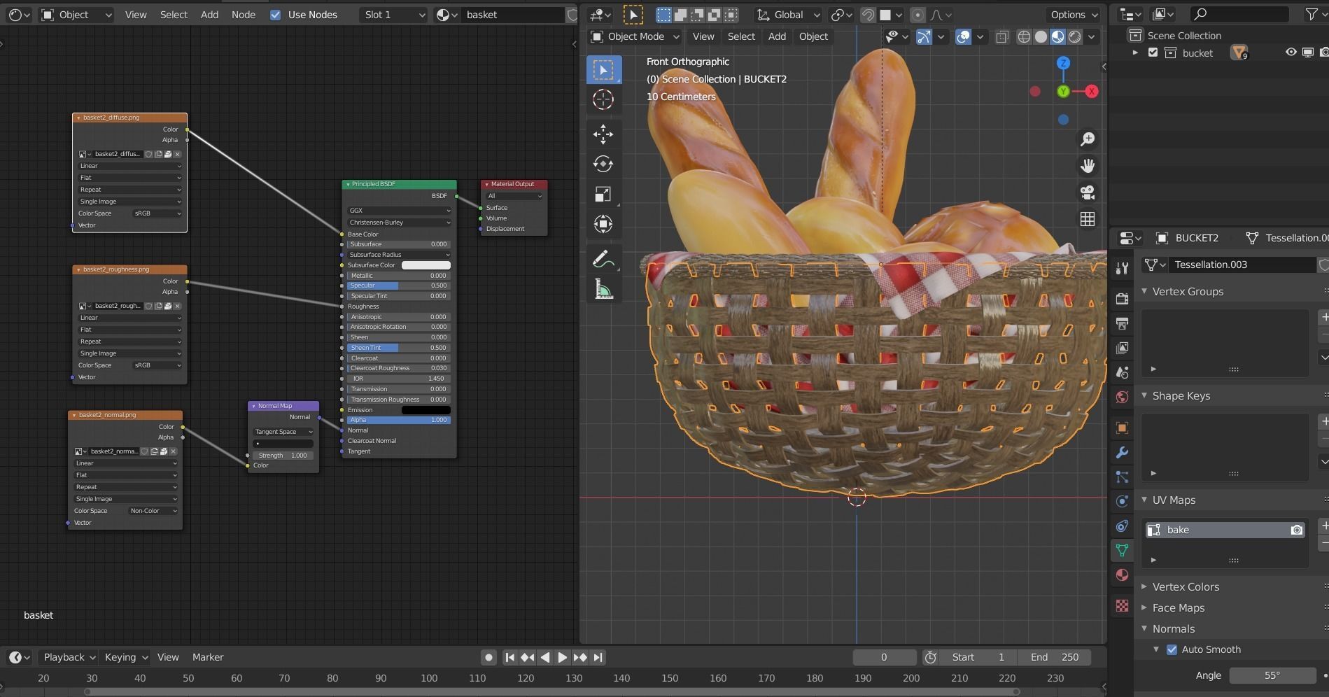 Bread basket wicker cartoon style 3D model_32