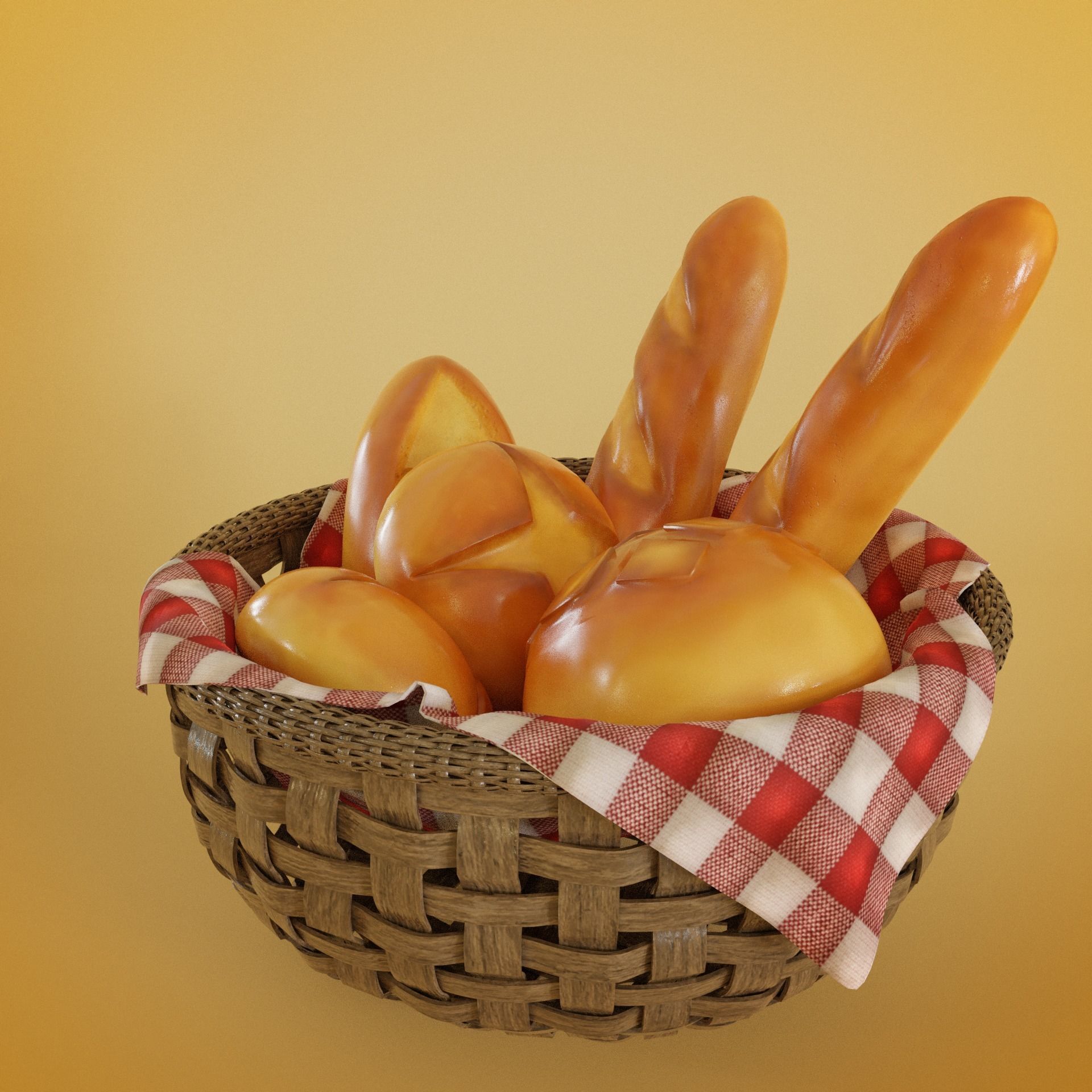 Bread basket wicker cartoon style 3D model_3