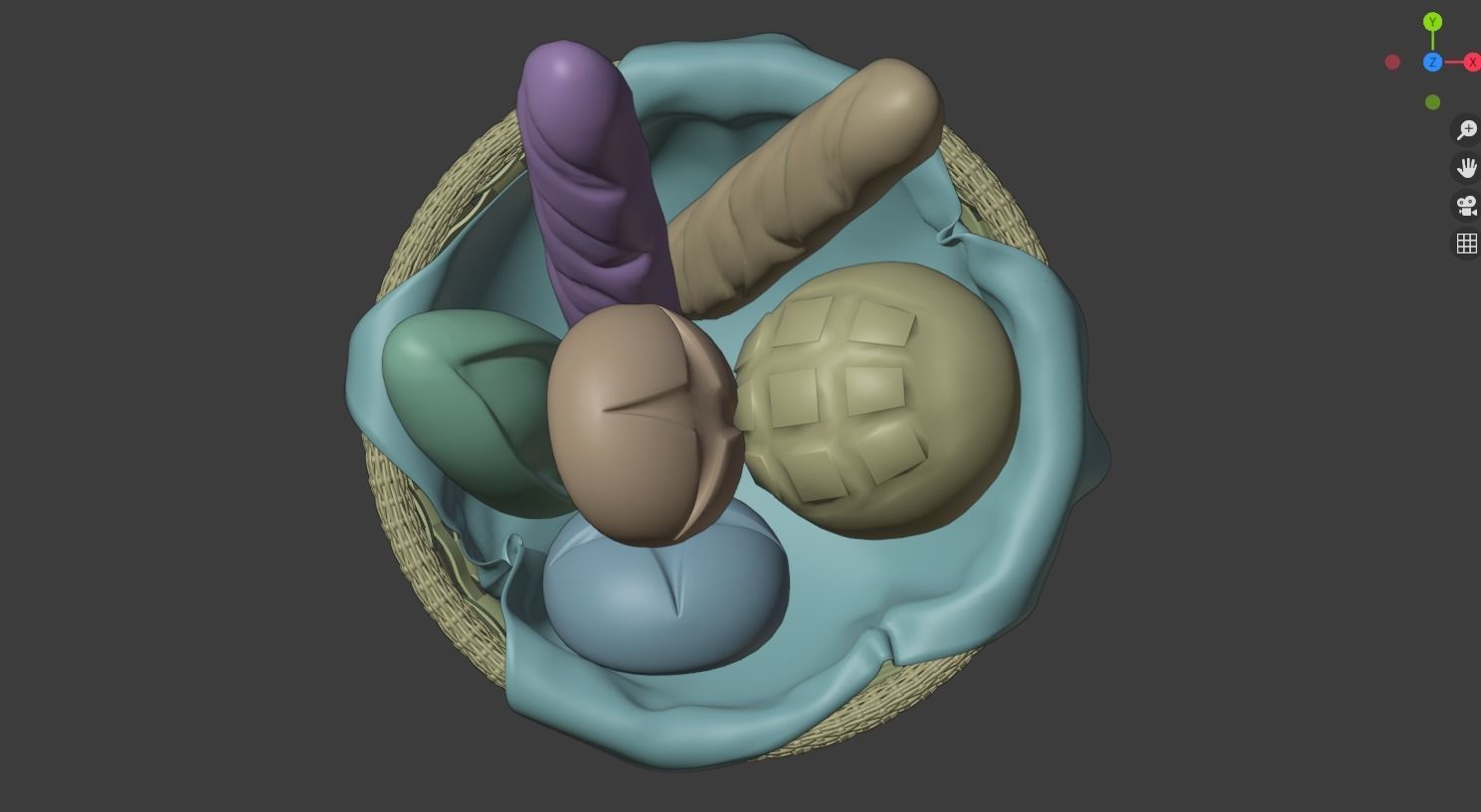 Bread basket wicker cartoon style 3D model_29