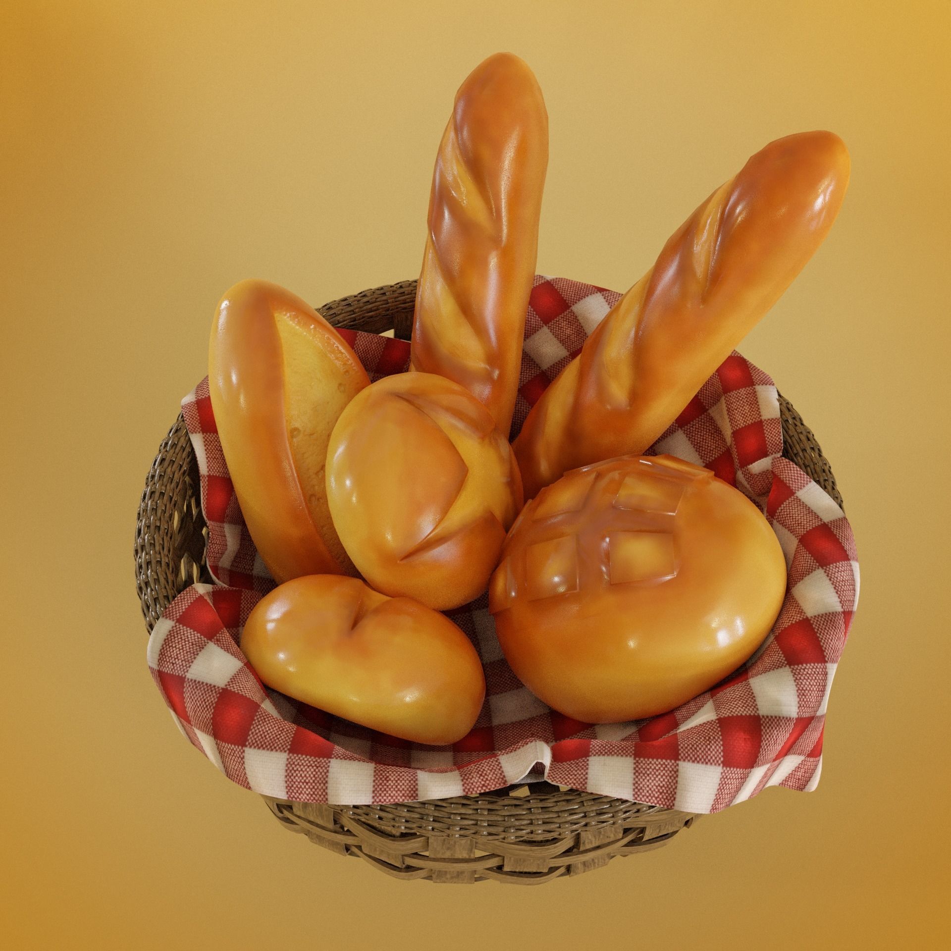 Bread basket wicker cartoon style 3D model_1