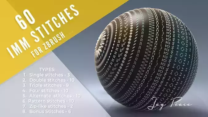 60 IMM stitches for using in ZBrush Low-poly 3D model