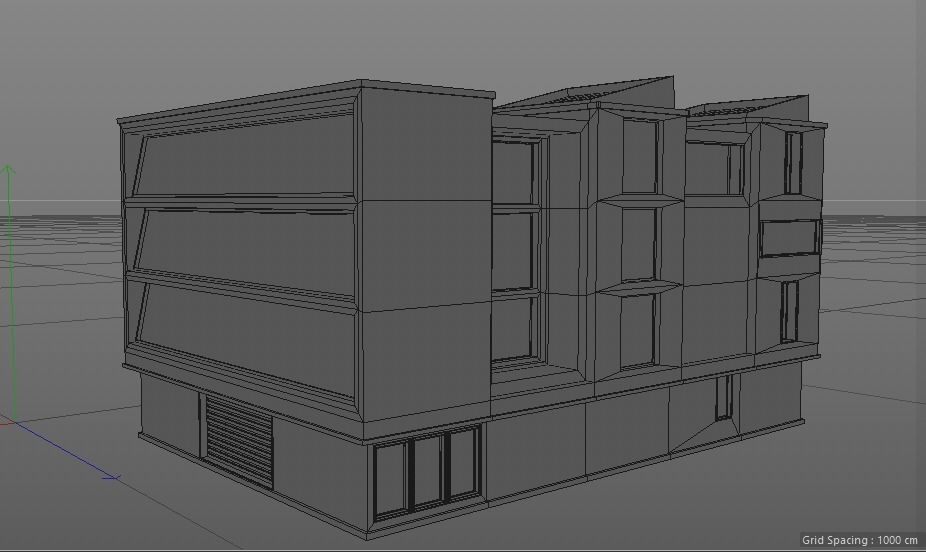 house brick building Low-poly 3D model_2