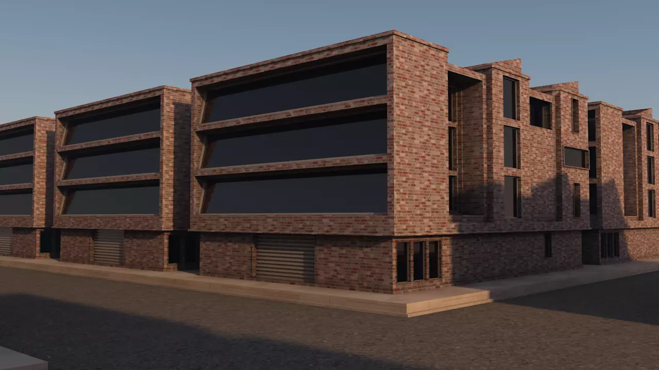 house brick building Low-poly 3D model_0